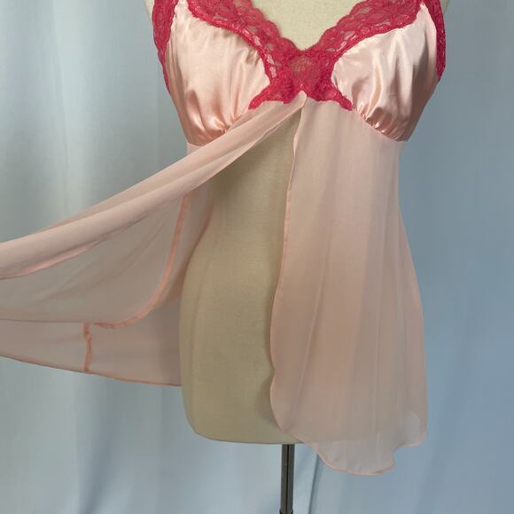 2PC Lingerie Set Large Pink Satin Silky Robe Slip Nightie Nightgown Peignoir - Picture 2 of 16